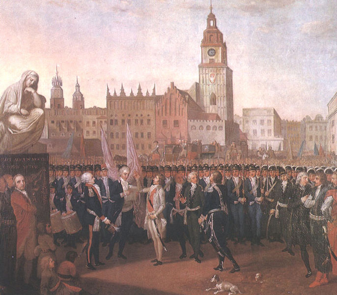 Kosciuszko taking the oath at the Cracow Market Square.